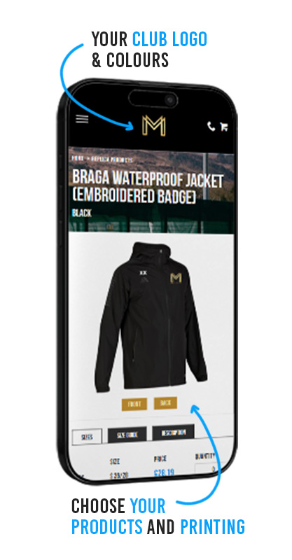 Club Shop Product Page Club shop product page shown on mobile phone