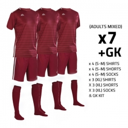 Bayern ss Maroon/White (7+GK) Mixed Kit Bundle x8 Full Kits With Printing (Size S-M, XL)