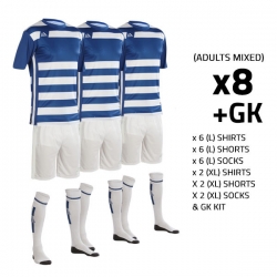 Boca ss Royal/White (8+GK) Mixed Adults Kit Bundle x9 Full Kits With Printing (Sizes L, XL)